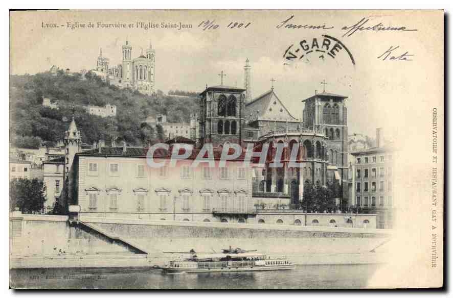 CPA Lyon Eglise de Fourviere et l'Eglise Saint Jean 
