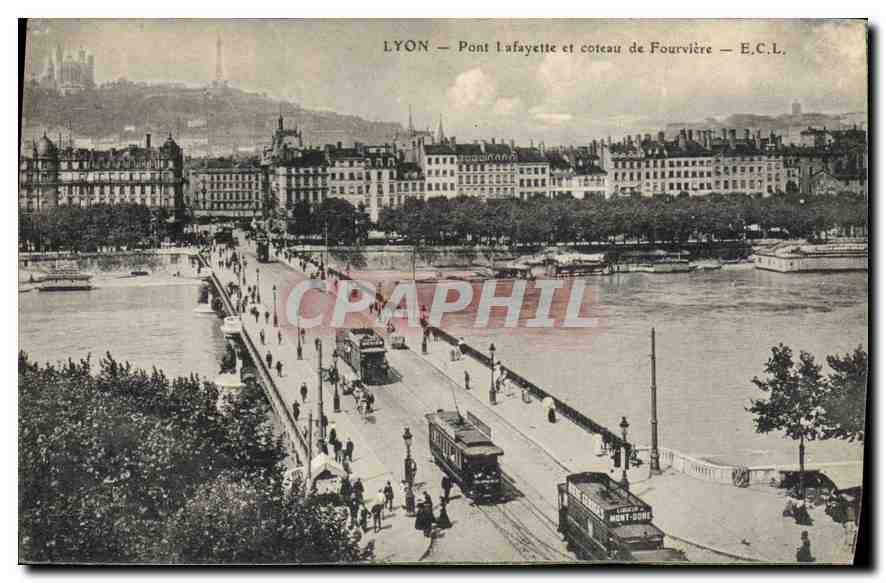 CPA Lyon Pont Lafayette et coteau de Fourviere Tramway