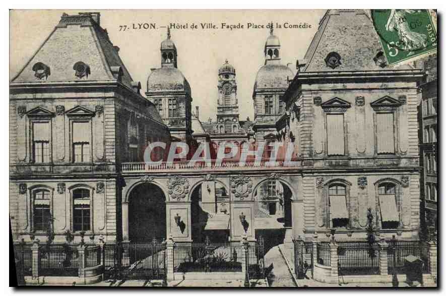 CPA Lyon Hotel de Ville Facade Place de la Comedie