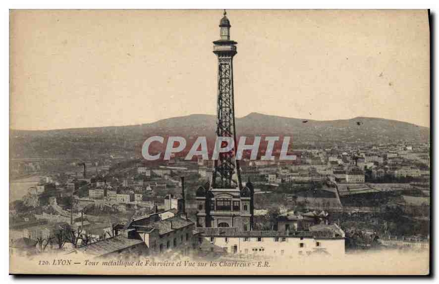 CPA Lyon Tour Metallique de Fourviere et vue sur les Chartreux