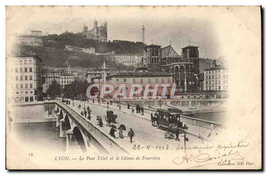 CPA Lyon Le Pont Tilsitt et le Coteau de Fourviere Tramway