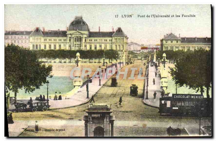 CPA Lyon Pont de l'Universite et les Facultes Tramway Chocolat Menier