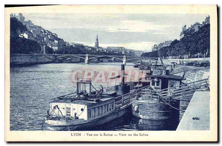 CPA Lyon Vue sur la Saone Bateau Peniche