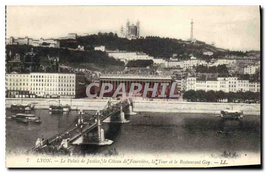 CPA Lyon Le Palais de Justice le Coteau de Fourviere la Tour et le Restaurant Gay