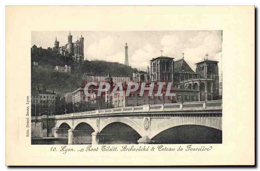 CPA Lyon Pont Tilsitt Archeveche & Coteau de Fourviere