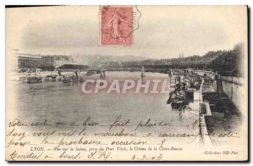 CPA Lyon Vue sur la Saone prise du Pont Tilsitt le Coteau de la Croix Rousse