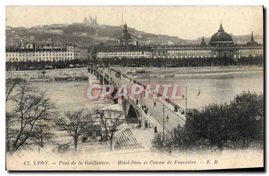 CPA Lyon Pont de la Guillotiere Hotel Dieu et Coteau de Fourviere 