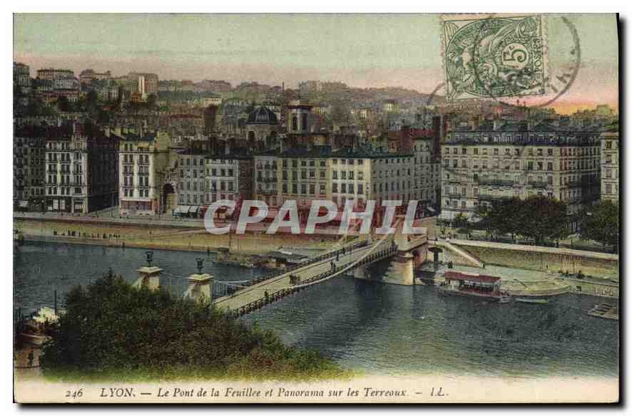 CPA Lyon Le Pont de la Feuillee et Panorama sur les Terreaux 