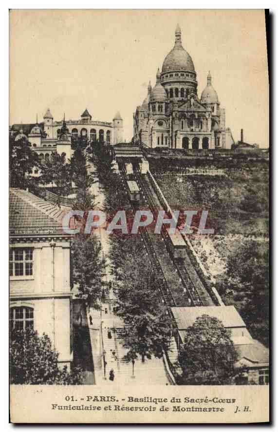 CPA Paris Basilique du Sacre Coeur Funiculaire et Reservoir de Montmartre