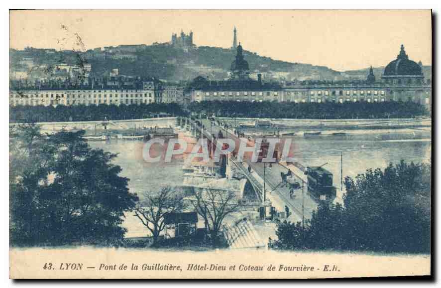 CPA Lyon Pont de la Guillotiere Hotel Dieu et Coteau de Fourviere