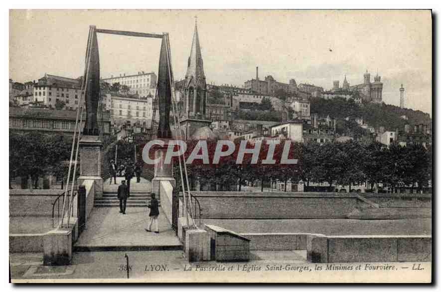 CPA Lyon La Passerelle et l'Eglise Saint Georges les Minimes et Fourviere