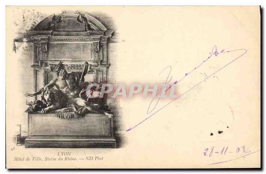 CPA Lyon Hotel de Ville Statue du Rhone 