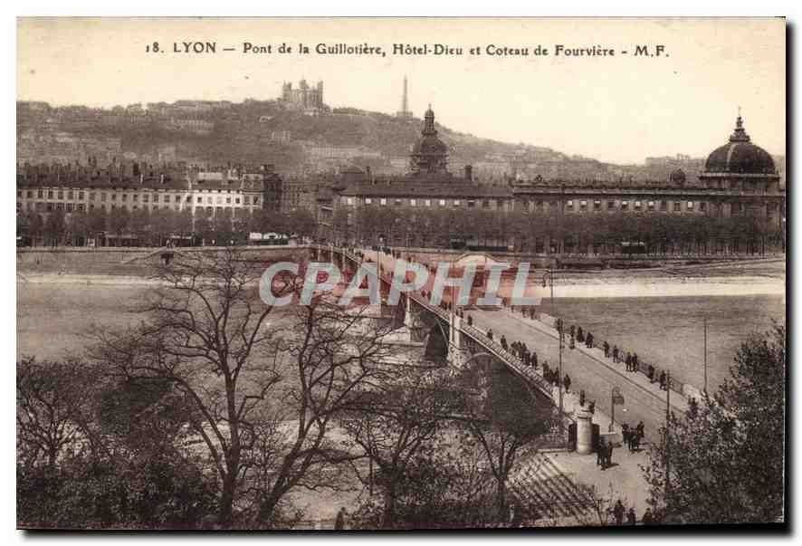 CPA Lyon Pont de la Guillotiere Hotel Dieu et Coteau de Fourviere