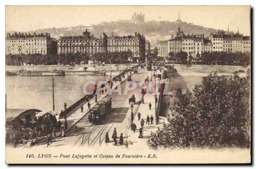 CPA Lyon Pont Lafayette et Coteau de Fourviere Tramway