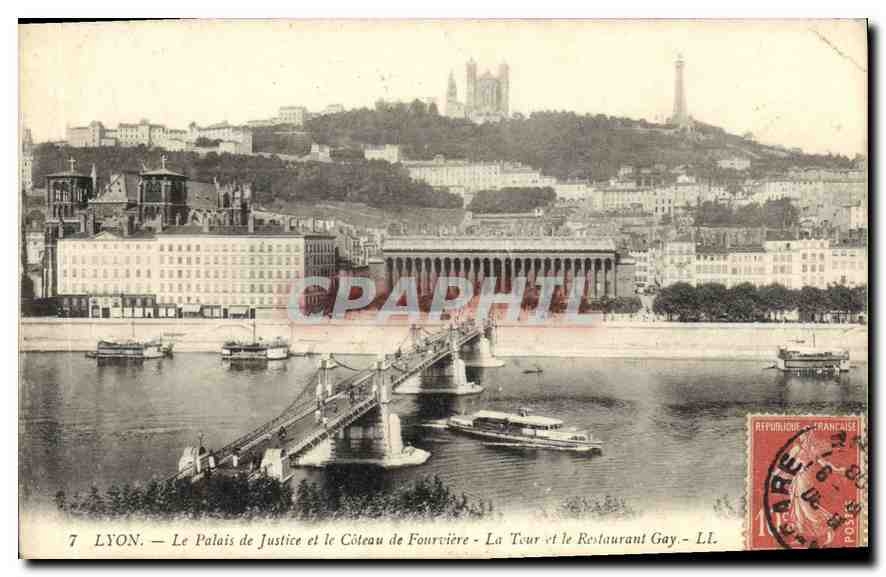CPA Lyon Le Palais de Justice et le Coteau de Fourviere La Tour et le Restaurant Gay