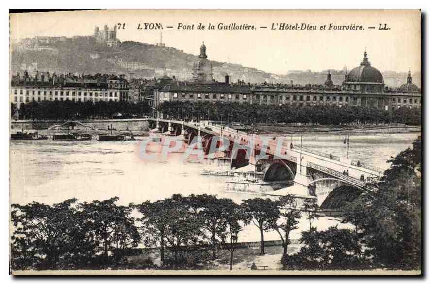 CPA Lyon Le Pont de la Guillotiere L'Hotel Dieu et Fourviere