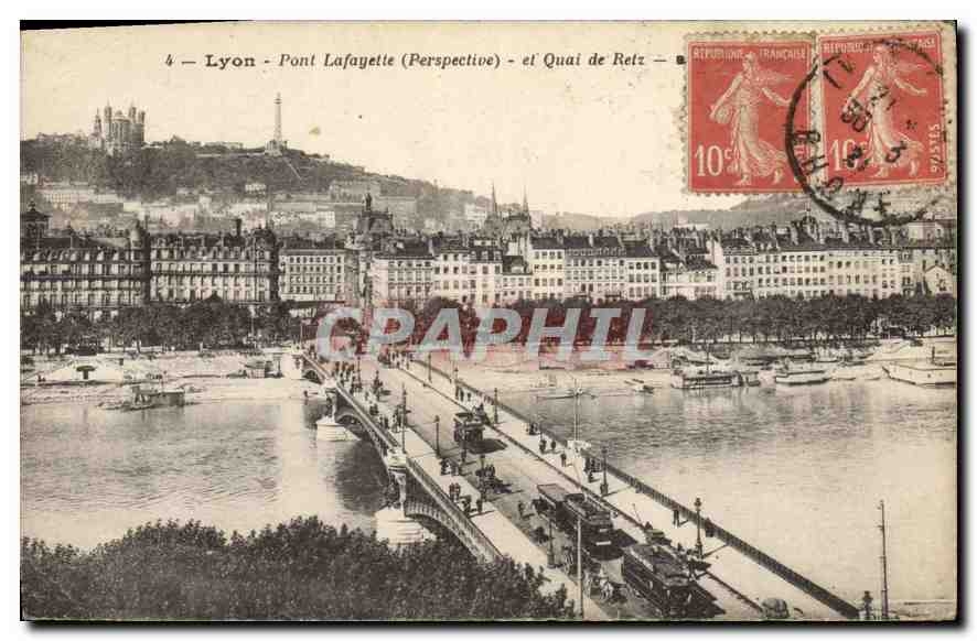 CPA Lyon Le Pont Lafayette (Perspective) et Quai de Retz