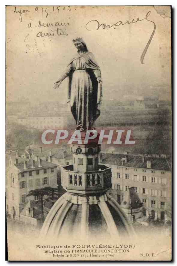CPA Lyon Basilique de Fourviere Statue de l'Immaculee Conception Erigee le 8 Xre 1852 Hauteur 5 m 60