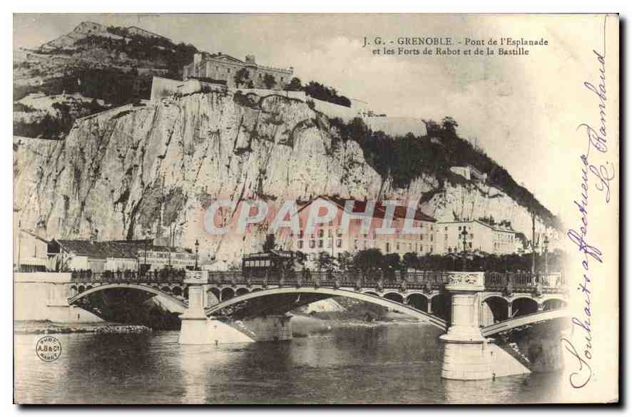 CPA Grenoble Pont de l'Esplanade et les Forts de Rabot et de la Bastille