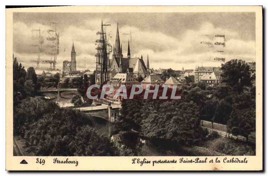 CPA Strasbourg L'Eglise protestante Saint Paul et la Cathedrale