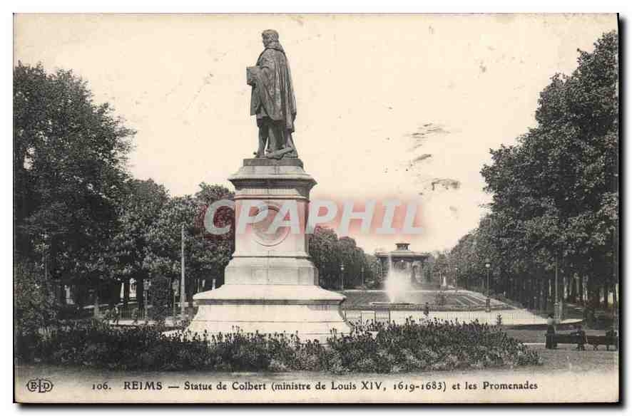 CPA Reims Statue de Colbert (ministre de Louis XIV1619 1680) et les Promenades