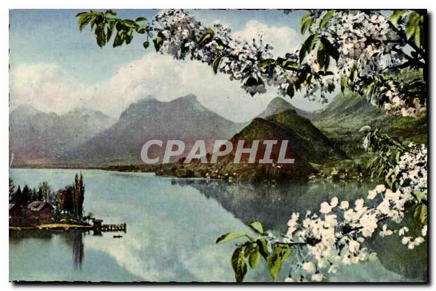 CPA s'il est un Pays ou Toujours demeures Printemps emportes moi (Lac D'Annecy)