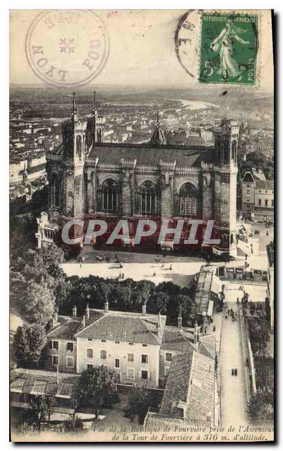 CPA Lyon Vue de la Basilique de Fourviere prise de l'Ascenseur de la Tour de Fourviere a 376 m d'alt