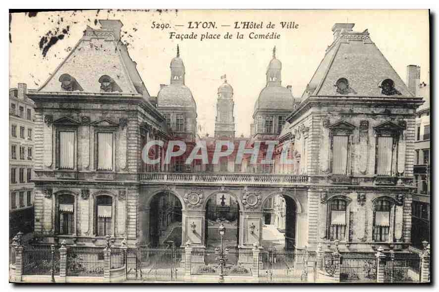 CPA Lyon Hotel de Ville Facade Place de la Comedie