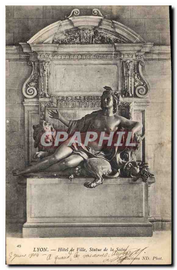 CPA Lyon Hotel de Ville Statue de la Saone