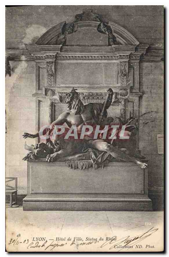 CPA Lyon Hotel de Ville Statue du Rhone