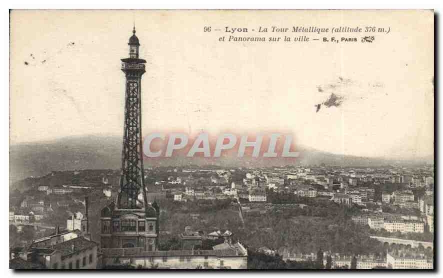 CPA Lyon Tour Metallique (altitude 376 m) et panorama sur la ville