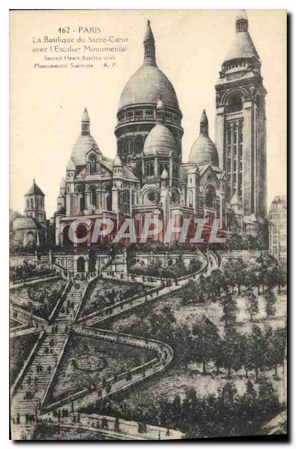 CPA Paris La Basilique du Sacre Coeur avec l'Escalier Monumental