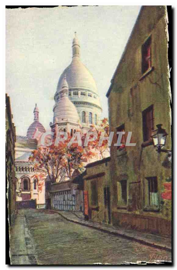 CPA Paris en Flanant Montmartre La Basilique vue de la Rue du Chevalier de la Barre
