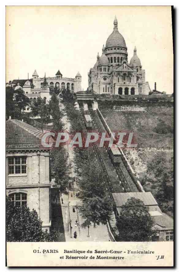 CPA Paris la Basilique du Sacre Coeur de Montmartre Le Funiculaire et Reservoir de Montmartre