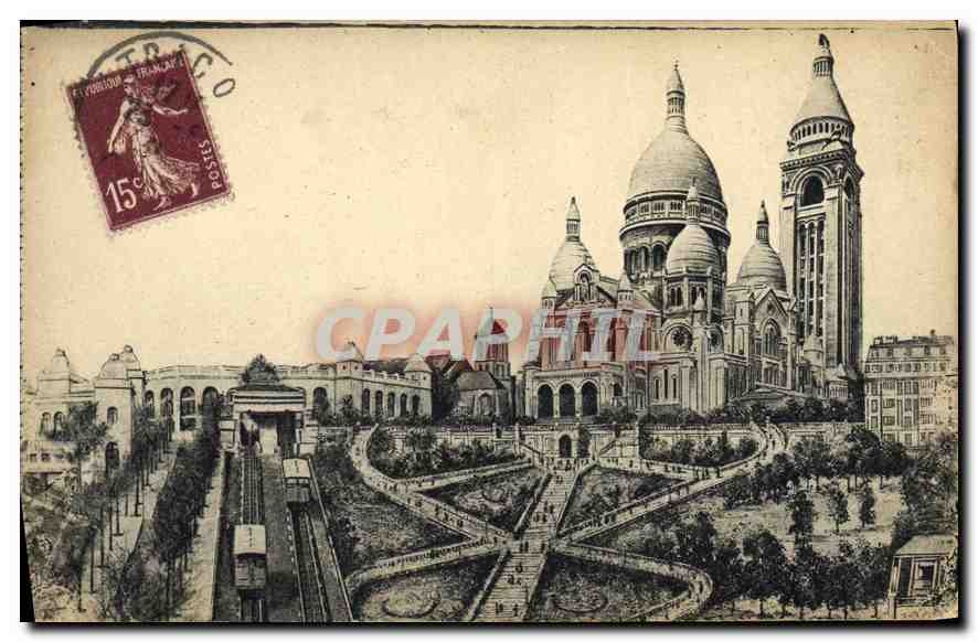 CPA Paris Funiculaire et Basilique du Sacre Coeur de Montmartre