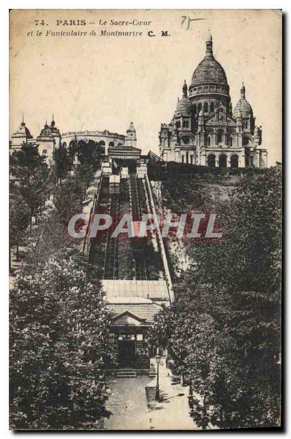 CPA Paris Sacre Coeur et le  Funiculaire de Montmartre