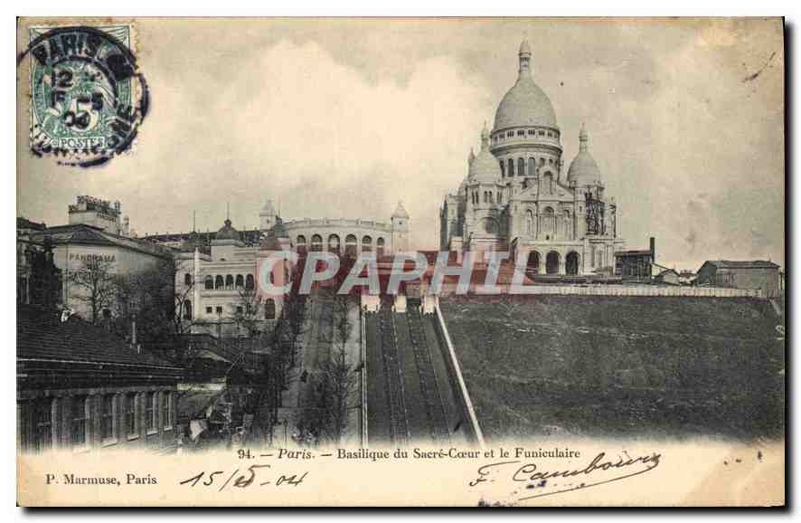 CPA Paris Basilique du Sacre Coeur et le Funiculaire
