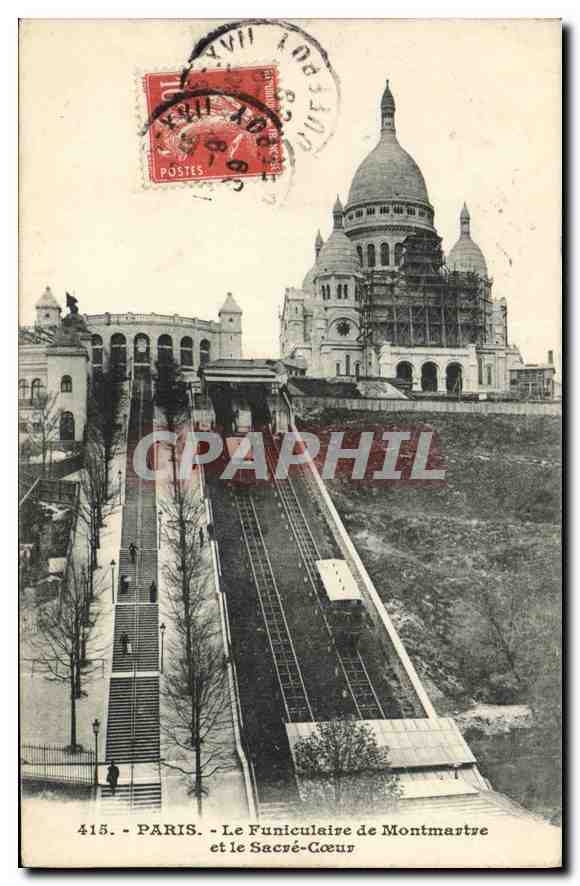 CPA Paris Le Funiculaire de Montmartre et le Sacre Coeur