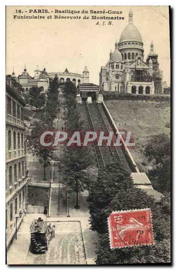 CPA Paris Basilique du Sacre Coeur Funiculaire et Reservoir de Montmartre