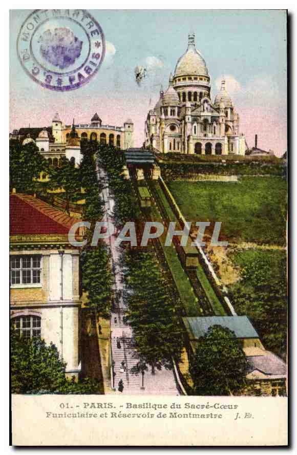 CPA Paris Basilique du Sacre Coeur Funiculaire et Reservoir de Montmartre