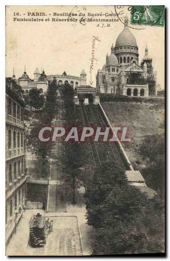 CPA Paris Basilique du Sacre Coeur Finiculaire et Reservoir de Montmartre