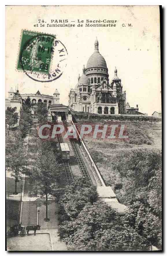 CPA Paris Le Sacre Coeur et le funiculaire de Montmartre