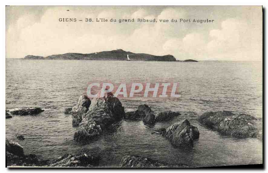 CPA Giens L'Ile du grand Ribaud vue du Port auguier