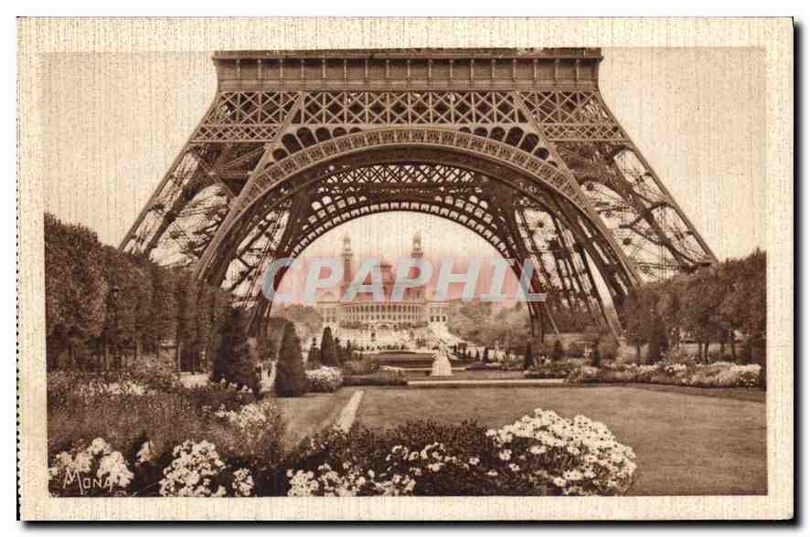 CPA Les Petits Tableaux de Paris les jardins pres de la tour Eiffel au dernier plan le Trocadero
