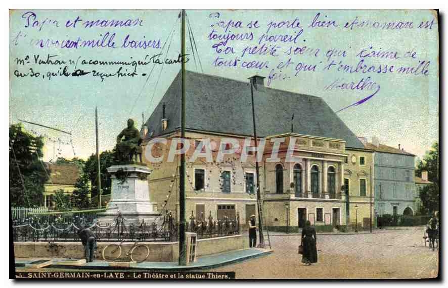 CPA Saint Germain en Laye La Theatre et la statue Thiers