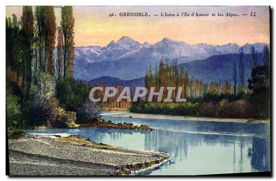 CPA Grenoble L'Isere a L'Ile d'Amour et les Alpes 
