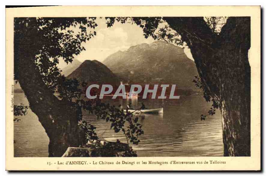 CPA Lac d'Annecy Le Chateau de Duingt et les Montagues d'Entreverues vus de Talloires