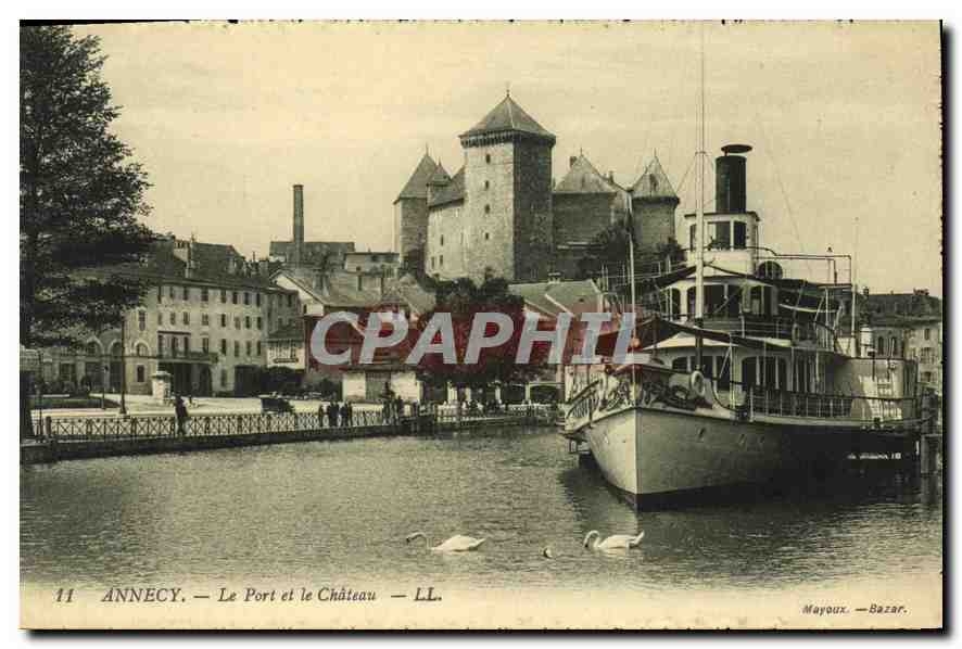 CPA Annecy Le Port et le Chateau Bateau