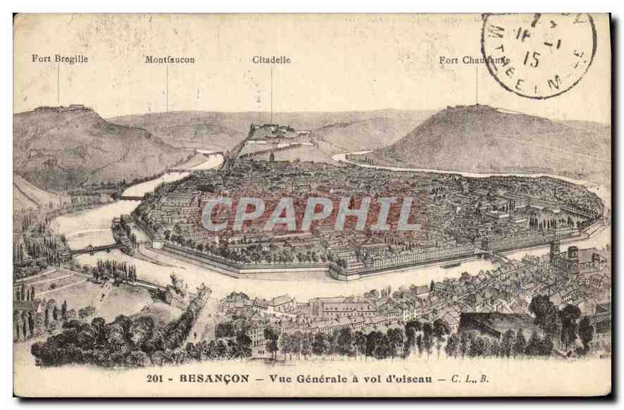 CPA Besancon Vue generale a vol d'Oiseau 