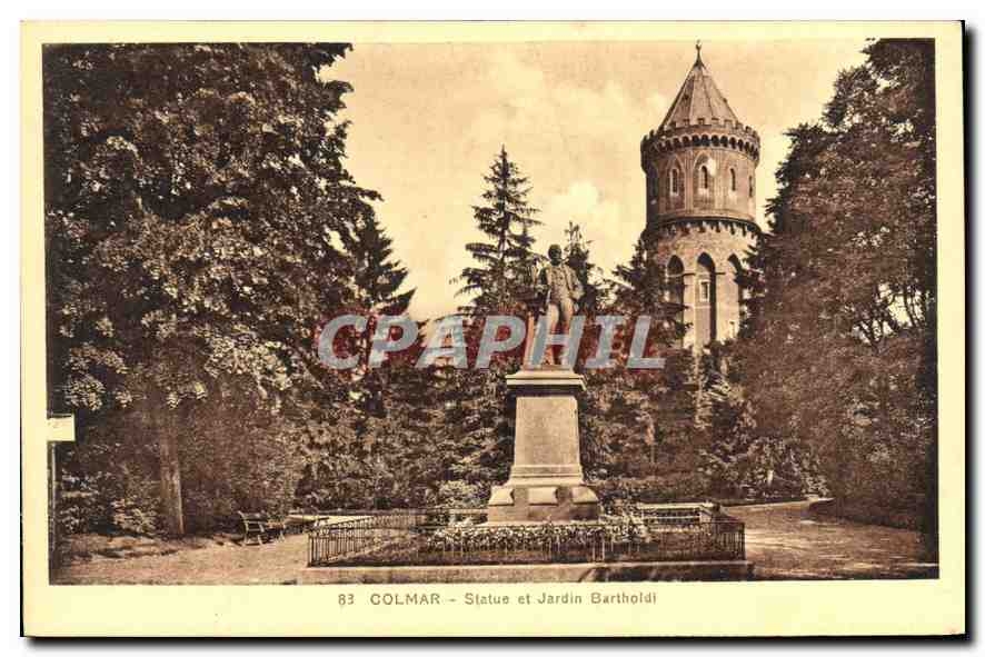 CPA Colmar Statue et jardin Bartholdi 